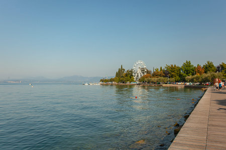 View of the Grada Lake from Bardolino, a famous place in Italyの写真素材