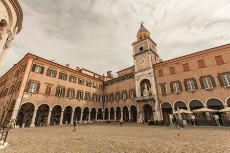 MODENA, ITALY 1 OCTOBER 2020: Piazza Grande in Modena in Italy, in English Grande square in Modenaのeditorial素材