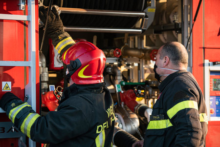 VILLANOVA DEL GHEBBO, ITALY 23 MARCH 2021: Firefighters Flashing detail