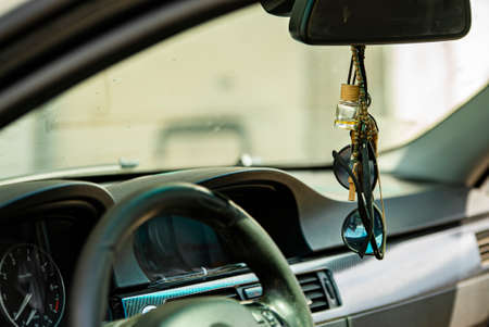 Car interior dashboard detail in a close up shotの写真素材