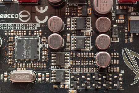 LOS ANGELES, USA 25 APRIL 2021: Electronic components in a boardのeditorial素材