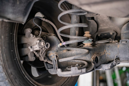 Detail of Rigid axle car shock absorbers