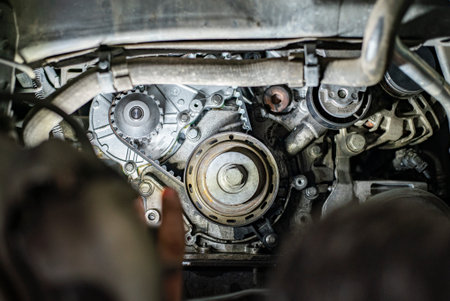 Engine disassembled detail ready for maintenance in mechanical workshop