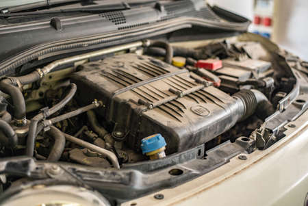 MILAN, ITALY 14 JULY 2021: Detail of Engine powered by methane in a workshopのeditorial素材