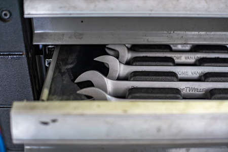 MILAN, ITALY 14 JULY 2021: Detail of Wrench in the drawerのeditorial素材