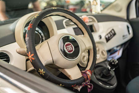 MILAN, ITALY 14 JULY 2021: Hippie fiat 500 car dashboardのeditorial素材