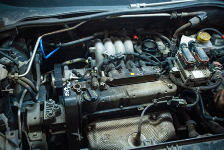 Detail of Car engine engine to be repaired in the workshop