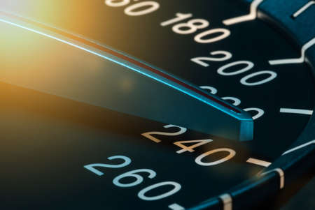 Detail of needle of odometer or speedometer of a car with high speedの写真素材