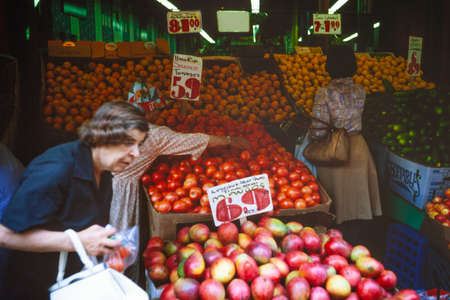 NEW YORK, UNITED STATES MAY 1970: Vegetable market scenes in 70'sのeditorial素材