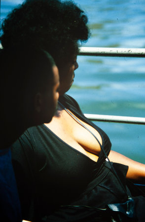 NEW YORK, UNITED STATES MAY 1970: Black woman travels by ferry in 70'sのeditorial素材