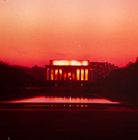 WASHINGTON, UNITED STATES MAY 1970: Lincoln Memorial at night in the 70'sのeditorial素材