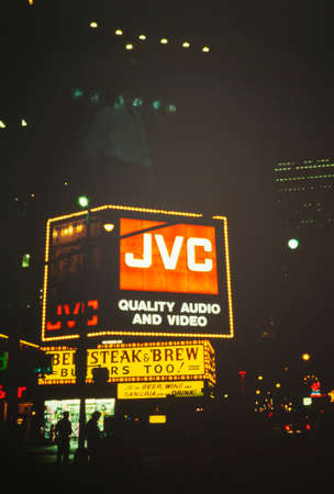 NEW YORK, UNITED STATES MAY 1970: New York night street view billboards in 70'sのeditorial素材