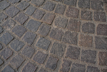Texture of cobblestones on the road pavement detail