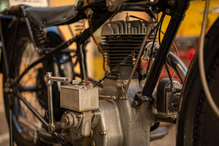 Rovigo, Italy 22 April 2022: Detail of the engine of an ancient motorcycleのeditorial素材