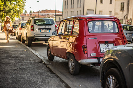 Rovigo, Italy 29 july 2022: Old car Renault 4 parked near a streetのeditorial素材