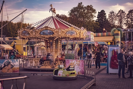 Rovigo, Italy 25 October 2022: Merry go round funfair park