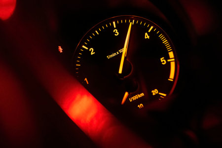 Car dashboard in the dark at night detail.の写真素材