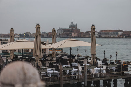 Venice city view in a cloudy day in winter seasonの写真素材