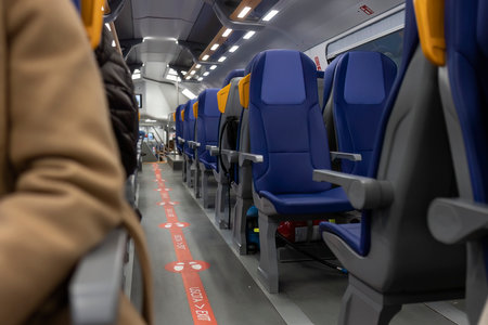 Interior of an empty train compartment sceneの写真素材