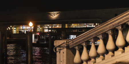 Venice, Italy 6 January 2023: Venice landscape at dusk and night time sceneのeditorial素材