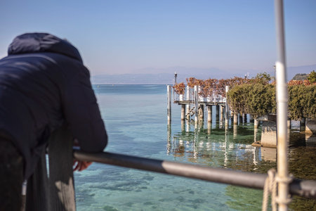 The beautiful landscape of Sirmione on the Garda Lake Riviera, with its crystal clear waters and...