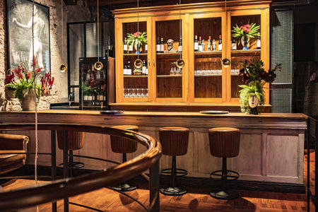 Milan, Italy 22 march 2023: An authentic vintage bar counter, with a retro charm and timeless appeal, perfect for evoking memories of a bygone eraの写真素材