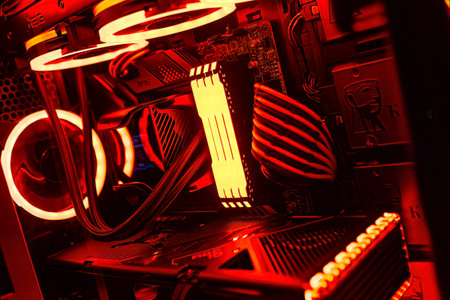 Milan, Italy 14 april 2023: Show off your setup with this stunning image of a gaming PC featuring an...