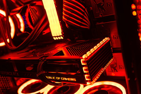 Milan, Italy 14 april 2023: Get a glimpse of the latest technology with a close-up of the NVIDIA...