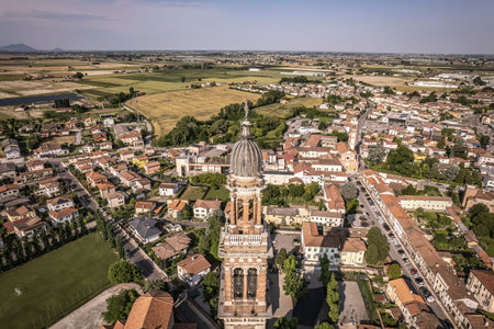 Aerial shot of the stunning Sofia Lendinara Bell Tower in Italy.の写真素材