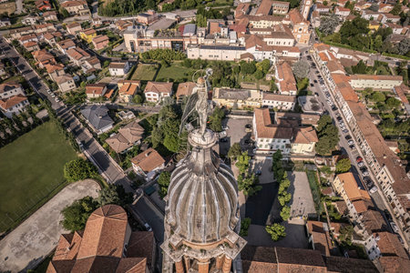 Aerial shot of the stunning Sofia Lendinara Bell Tower in Italy.の写真素材
