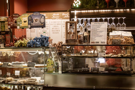 Masi, Italy 7 june 2023: Close-up of a well-stocked bar counter with various types of beverages.のeditorial素材