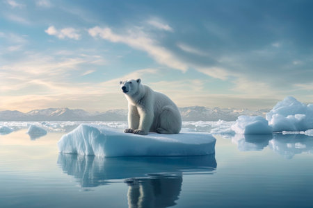 A polar bear stranded on an ice floe, symbolizing global warming and climate change.