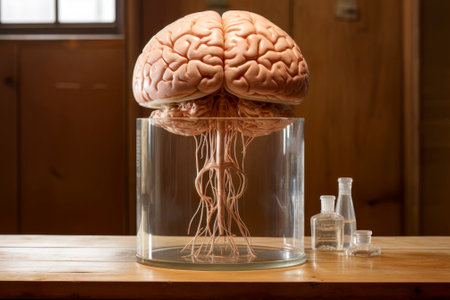 Conceptual image of a human brain preserved in a jar, representing mind controlの写真素材