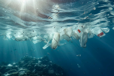 Image depicting a sea contaminated with plastic waste, symbolizing the global issue of pollutionの写真素材