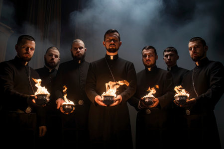 Illustrative representation of Jesuit priests involved in corrupt practices, tarnishing religious integrity.の素材