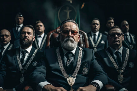 An image depicting the powerful few who control the world, while the suffering population enduresの素材