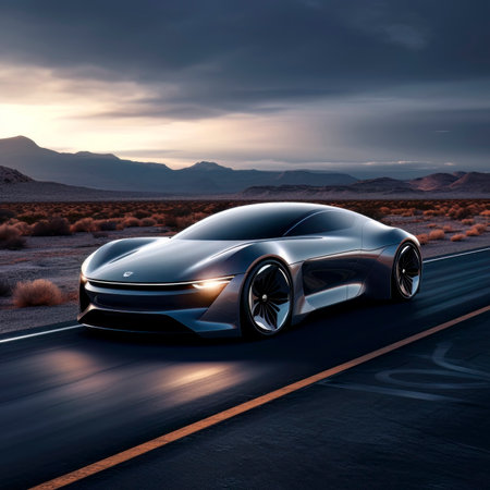 A captivating image showcasing a futuristic concept of an electric supercar, representing the blend of innovation and high-performance.の素材