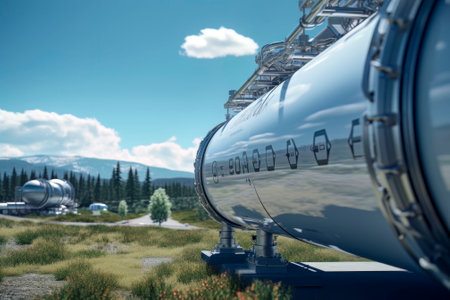 Image of a shimmering natural gas pipeline, reflecting light beautifully.の素材