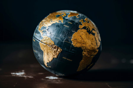 Detailed close-up shot of a world map, showcasing the beauty and intricacy of our global landscape.の素材