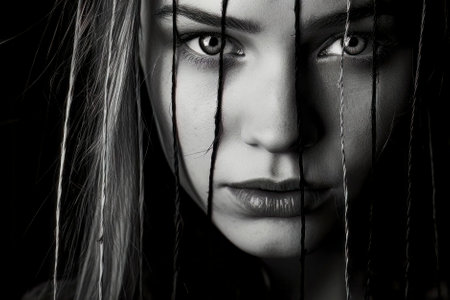 A captivating black and white portrait capturing the expressive nature of a girl.の素材