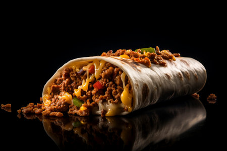 A flavorful beef burrito wrapped neatly, showcasing the rich Mexican culinary tradition.の素材