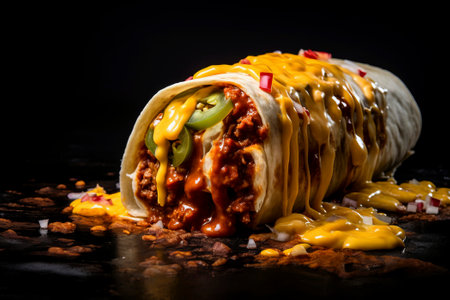 A flavorful beef burrito wrapped neatly, showcasing the rich Mexican culinary tradition.の素材
