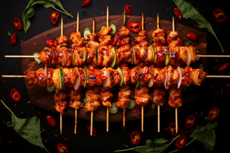 Deliciously grilled chicken skewers, epitomizing the essence of tasty culinary pleasures.の素材