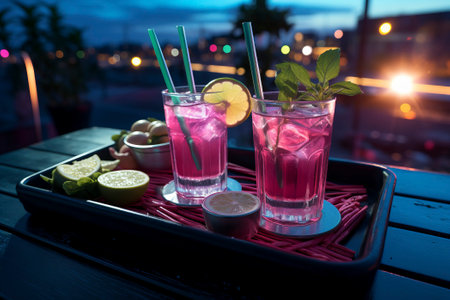 A vibrant fruity cocktail captured in a glass, radiating refreshing summer vibes.の素材