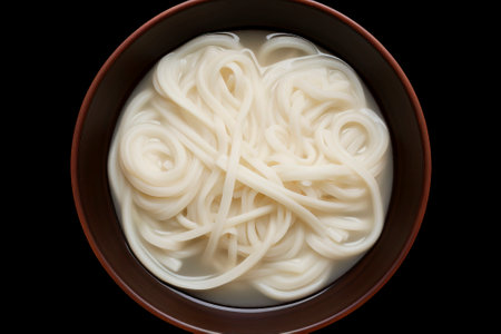 An enticing plate of delicate, tasty noodles, highlighting gourmet preparation and flavors.の素材