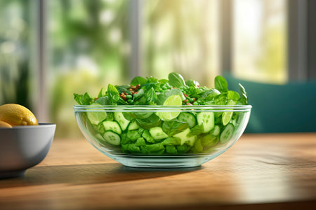 A vibrant plate of fresh spinach salad, showcasing the essence of healthy eating and natural goodness.の素材