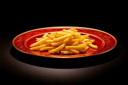 A savory composition of rustic-style golden french fries, perfectly crispy and tempting.の素材
