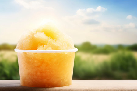 A cool slush captured with a vibrant summer backdrop, epitomizing seasonal refreshment.の素材