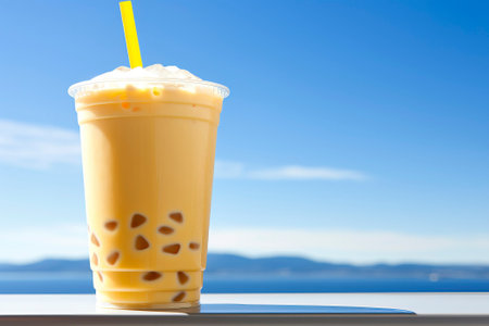 Refreshing fruit frappe in a tall glass, a blend of vibrant flavors and colors.の素材