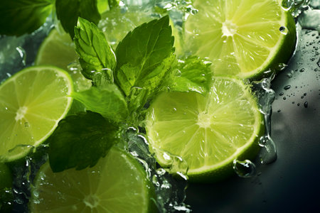 Close-up of a vibrant, fresh lime, a versatile ingredient in culinary creations.の素材